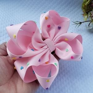 Pink Heart-Patterned Kids Hair Bow